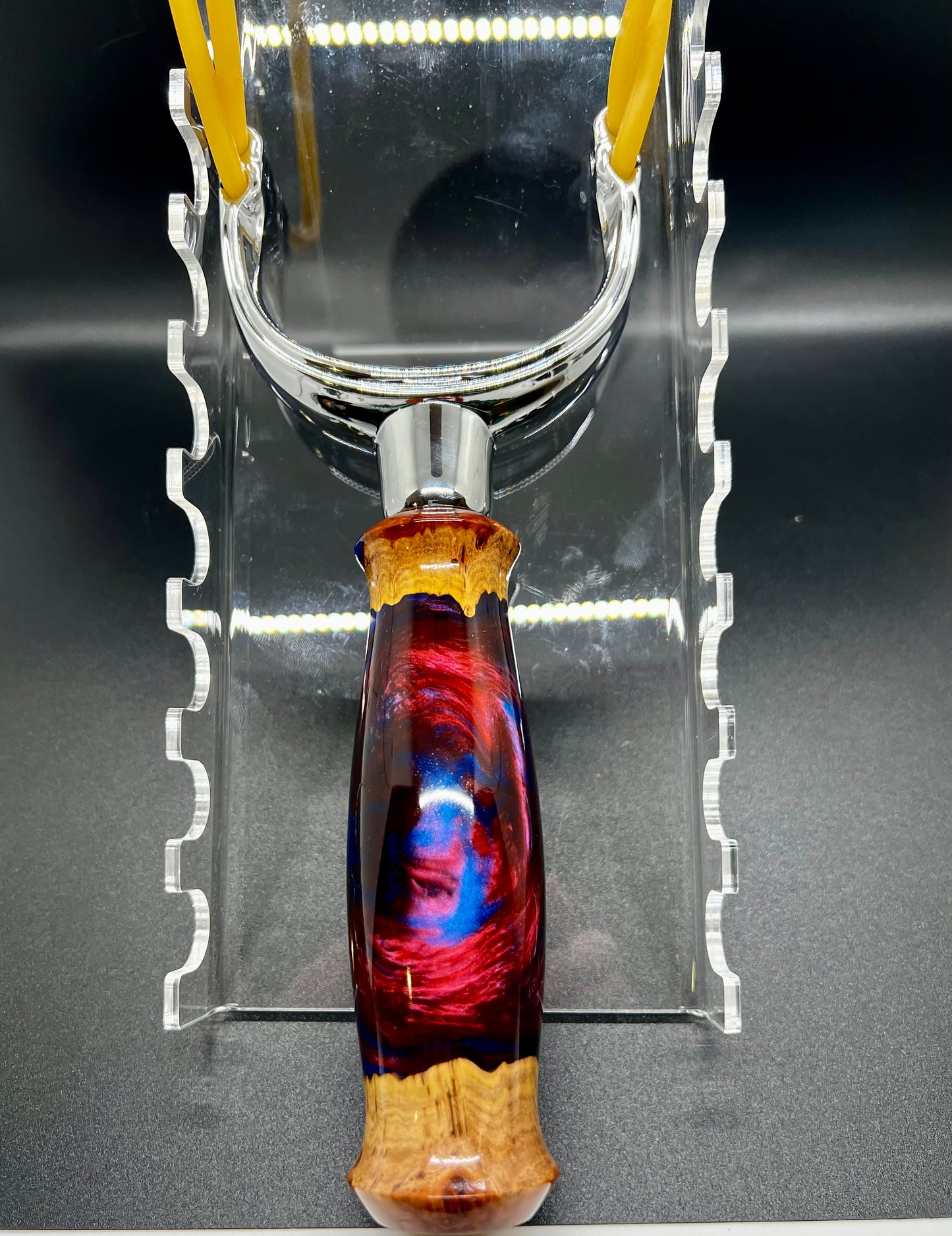 Slingshot-Mallee Burl- Blue and Maroon colored resin