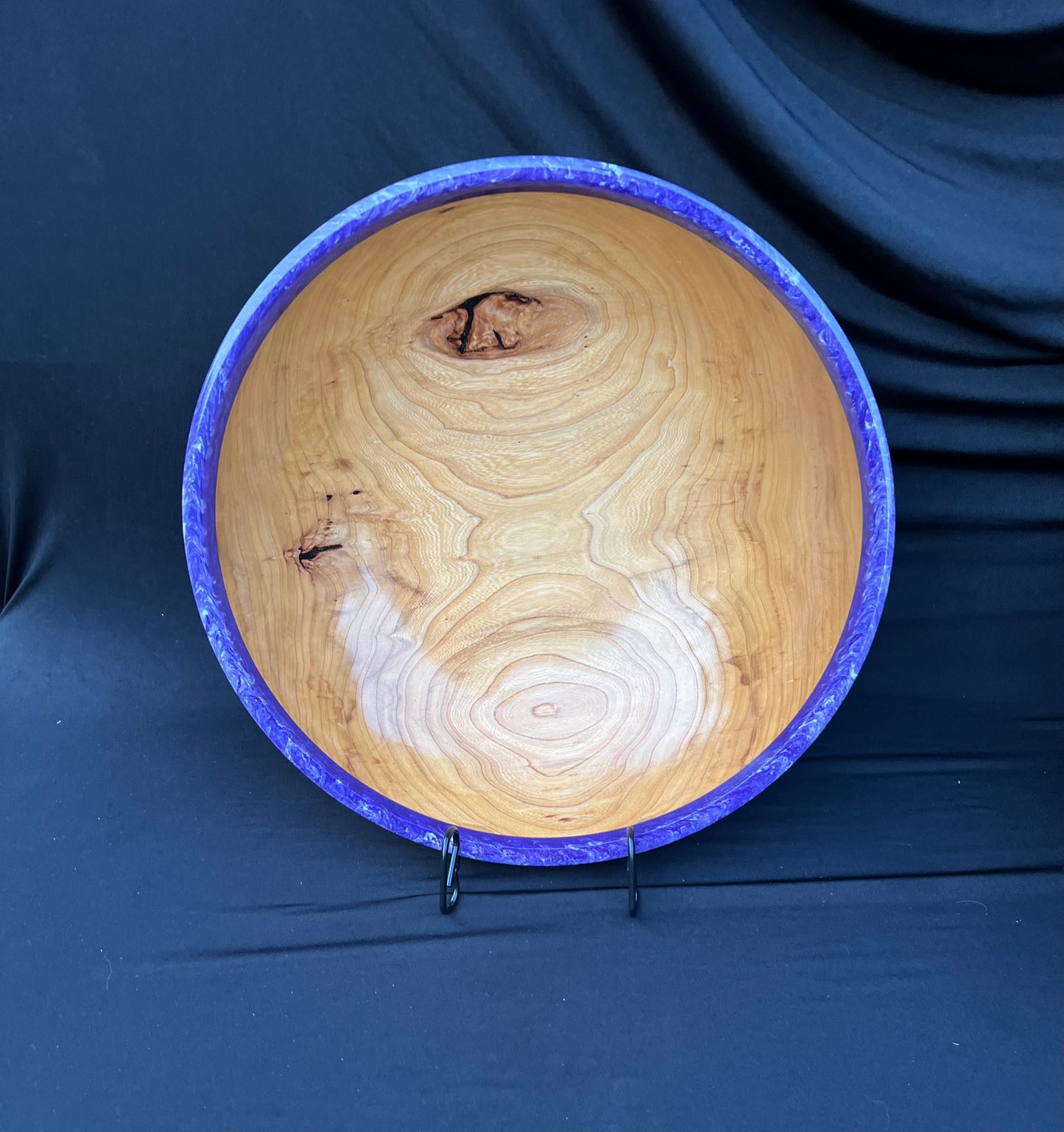 14+ inch Elm Bowl with Purple and White Marbled colored resin Rim