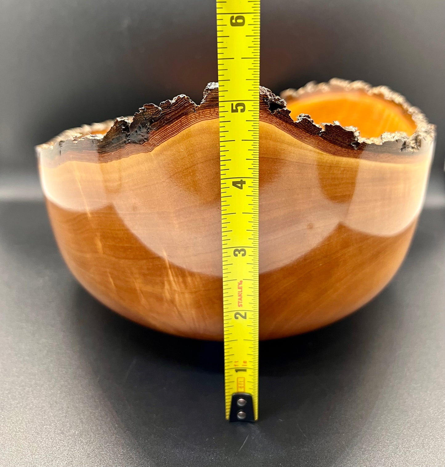 Hand turned Bradford Pear Bowl Live Edge Bowl with Blue center