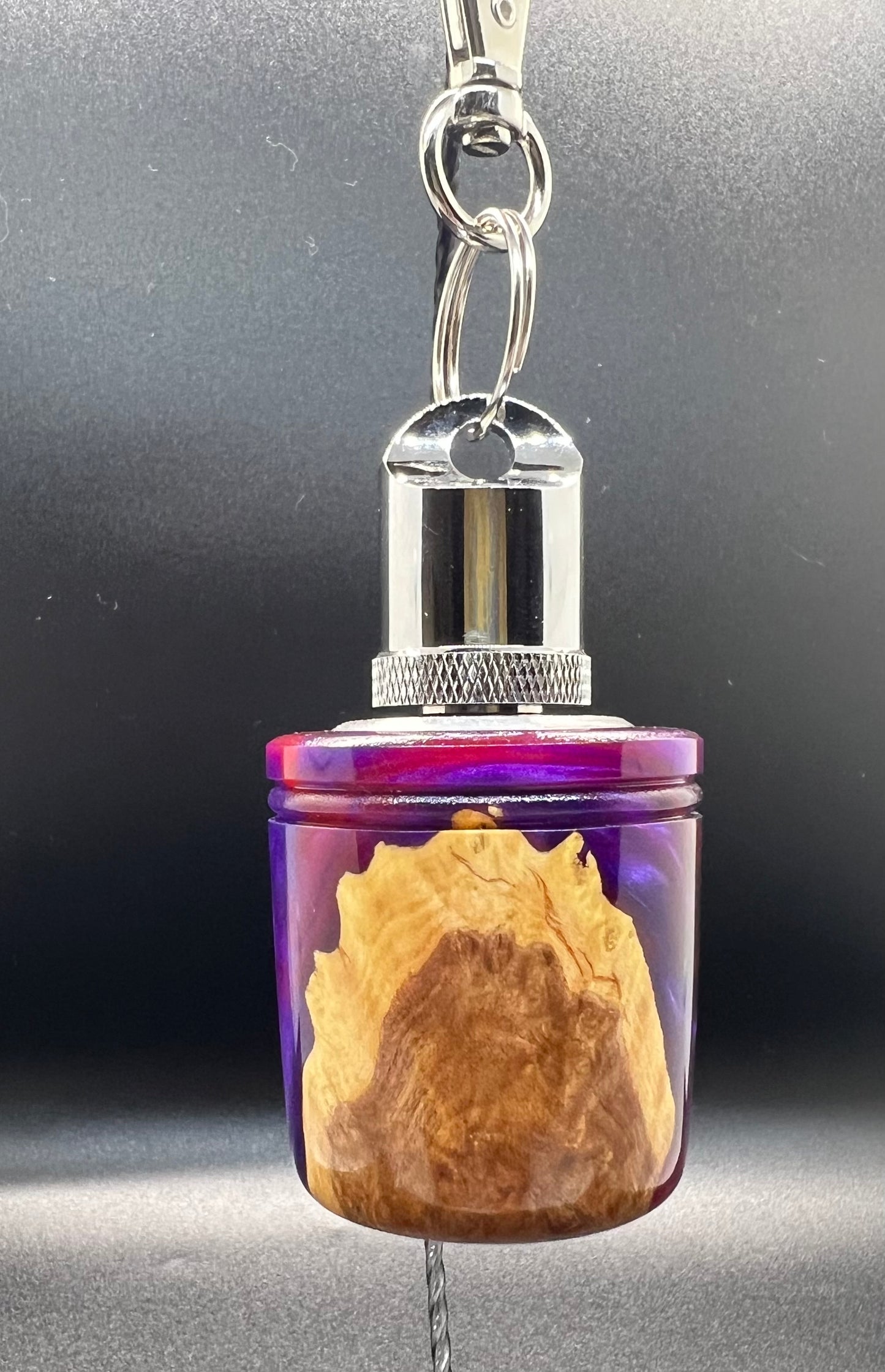 Flask Keychain-Mallee Burl-Magenta and Purple Resin