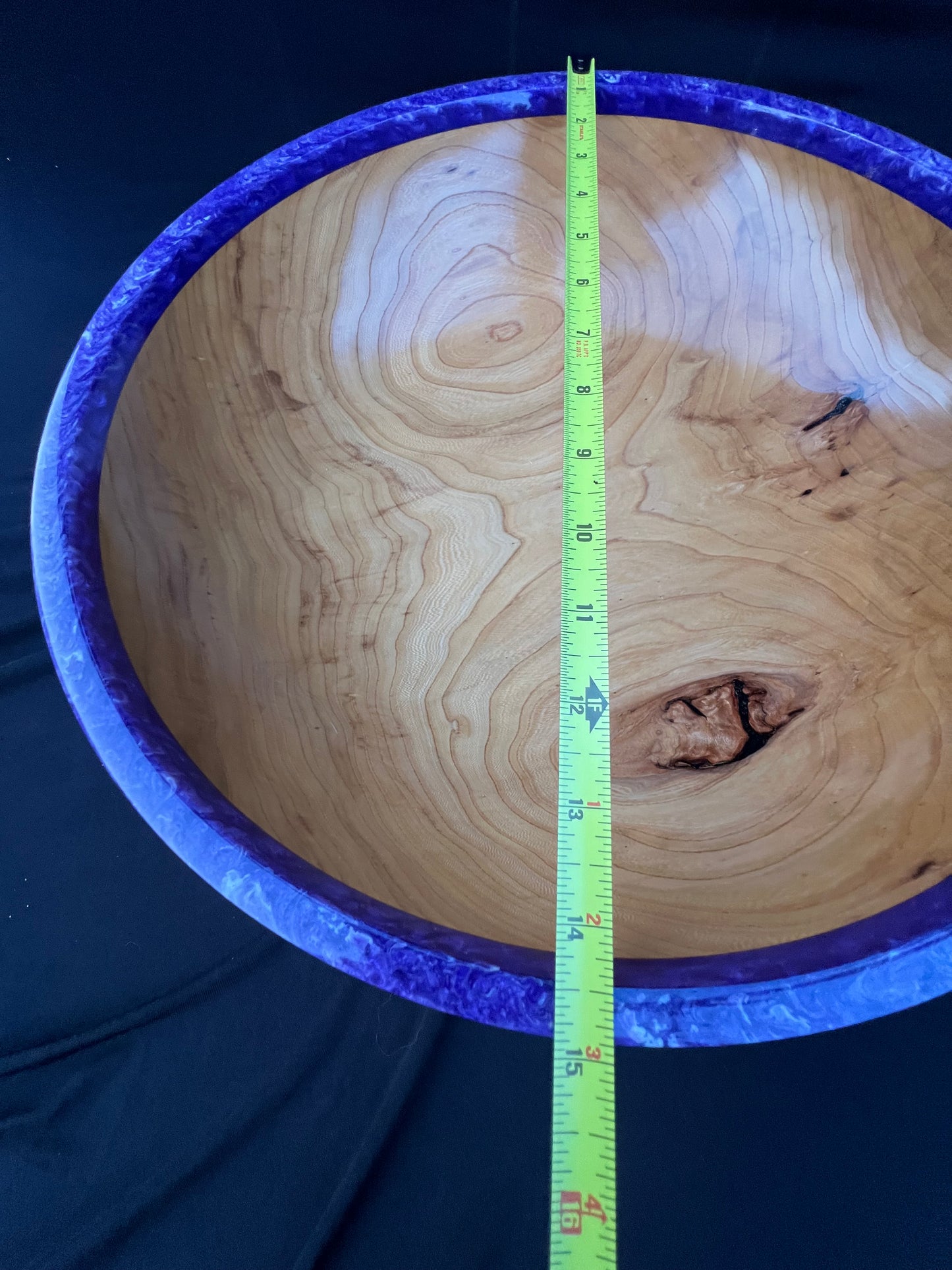 14+ inch Elm Bowl with Purple and White Marbled colored resin Rim