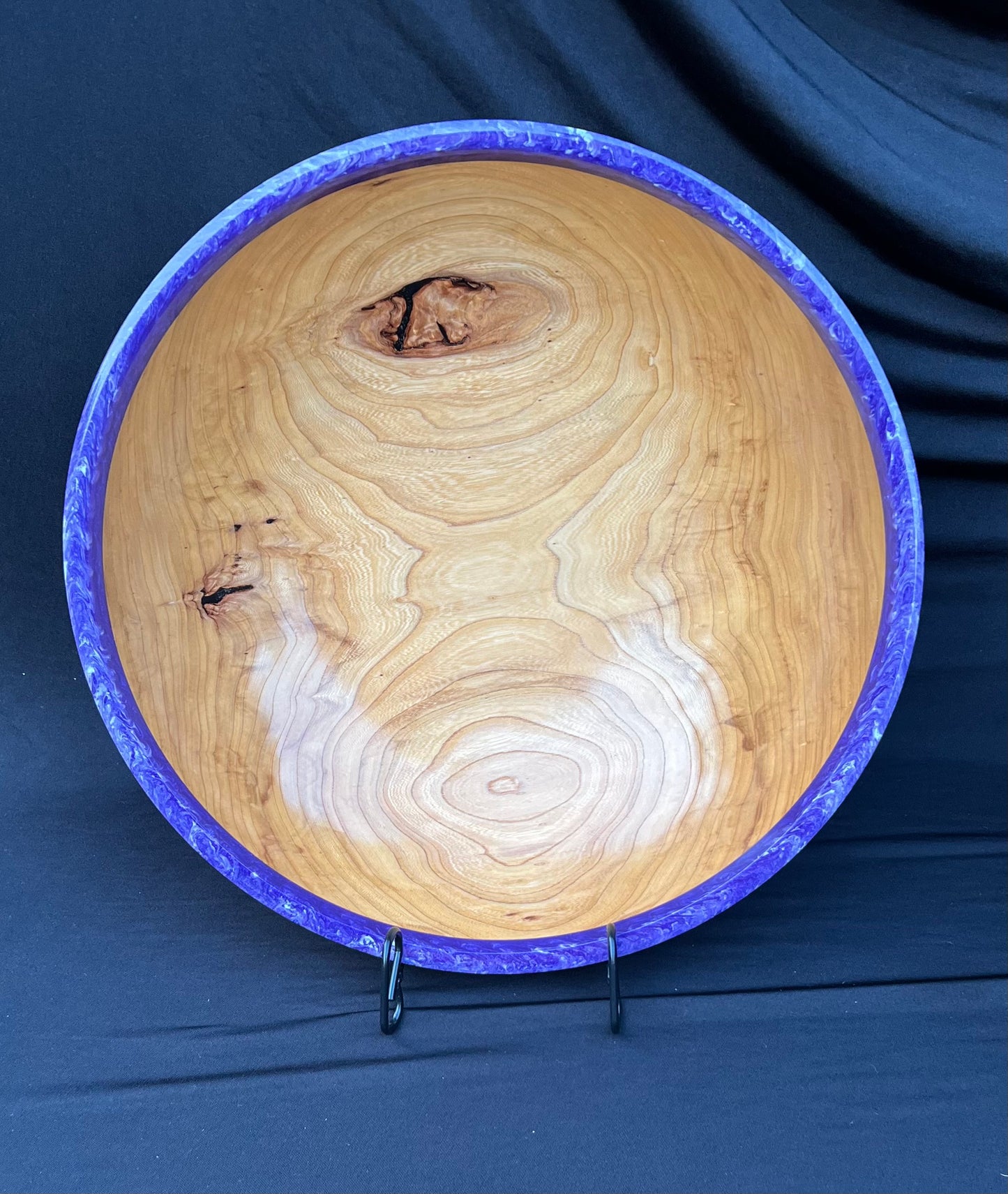 14+ inch Elm Bowl with Purple and White Marbled colored resin Rim