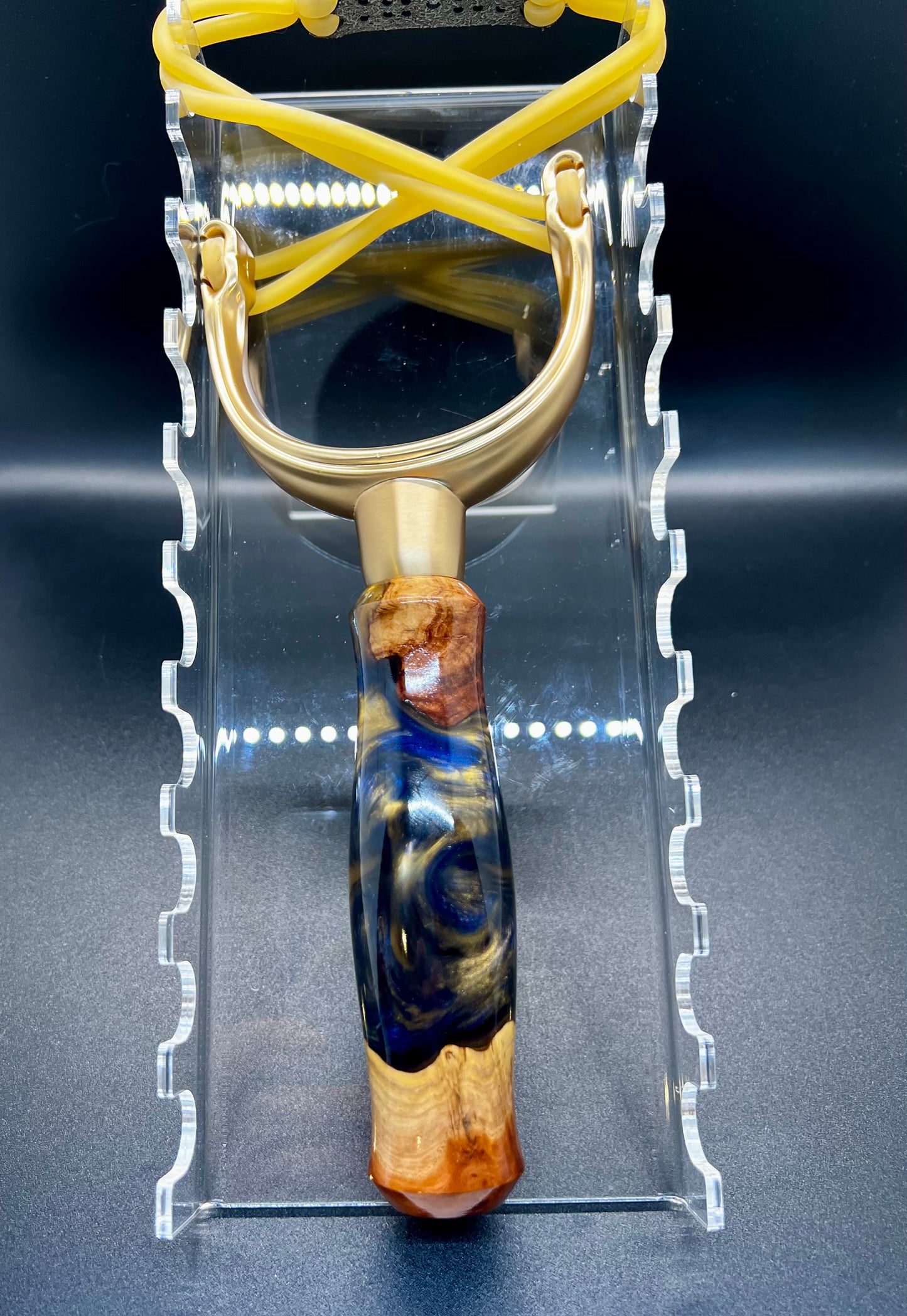 Slingshot-Mallee Burl-Blue and Gold colored resin