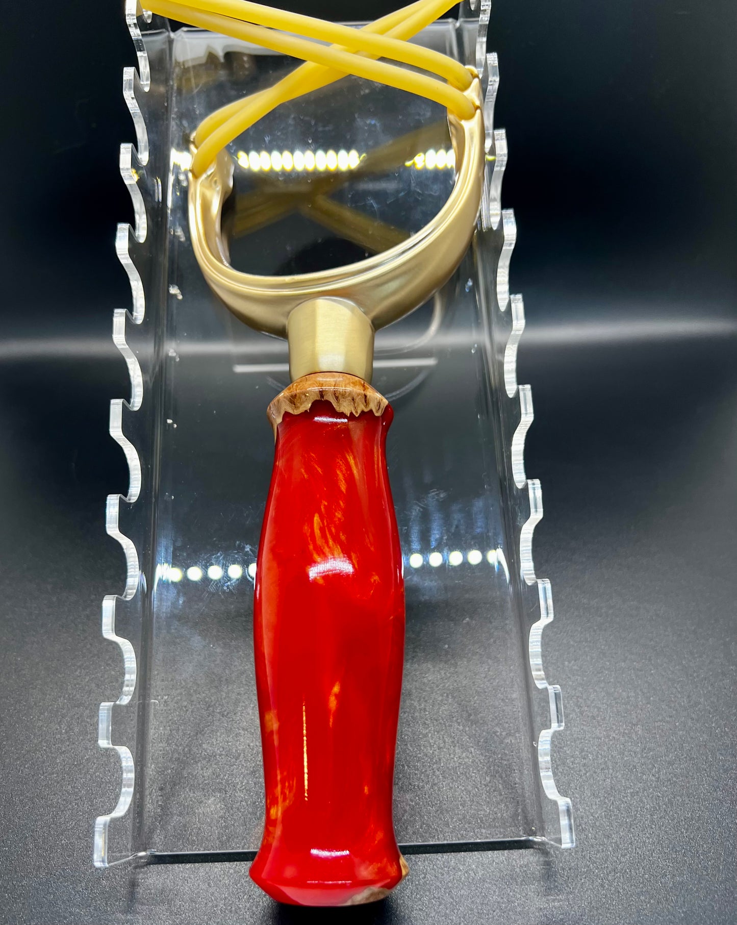 Slingshot-Mallee Burl-Red and Gold colored resin