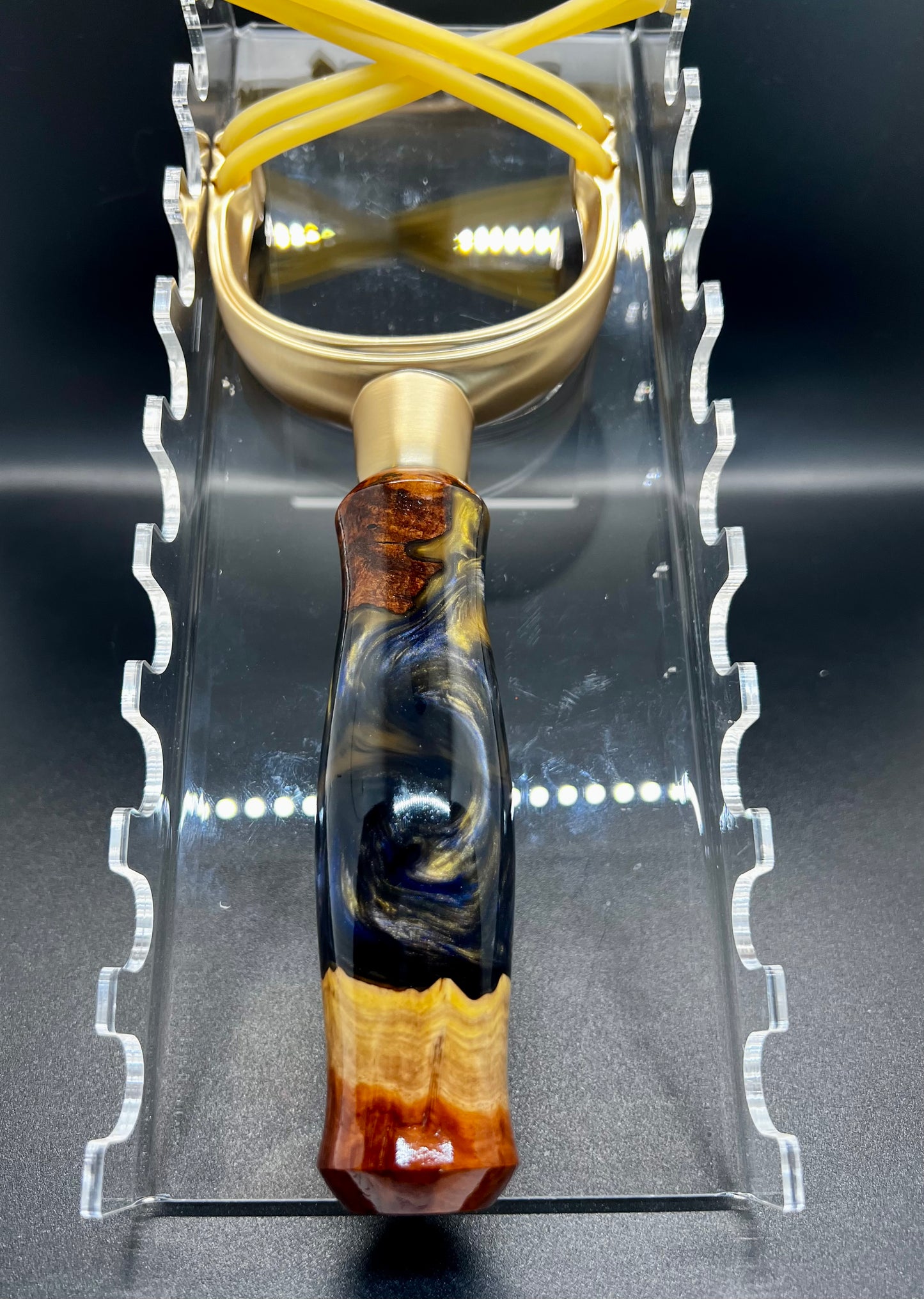 Slingshot-Mallee Burl-Blue and Gold colored resin