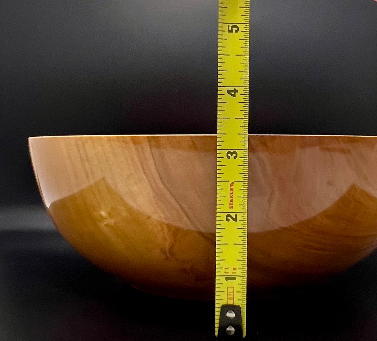 Hand turned Curly Maple Bowl with rainbow inlay