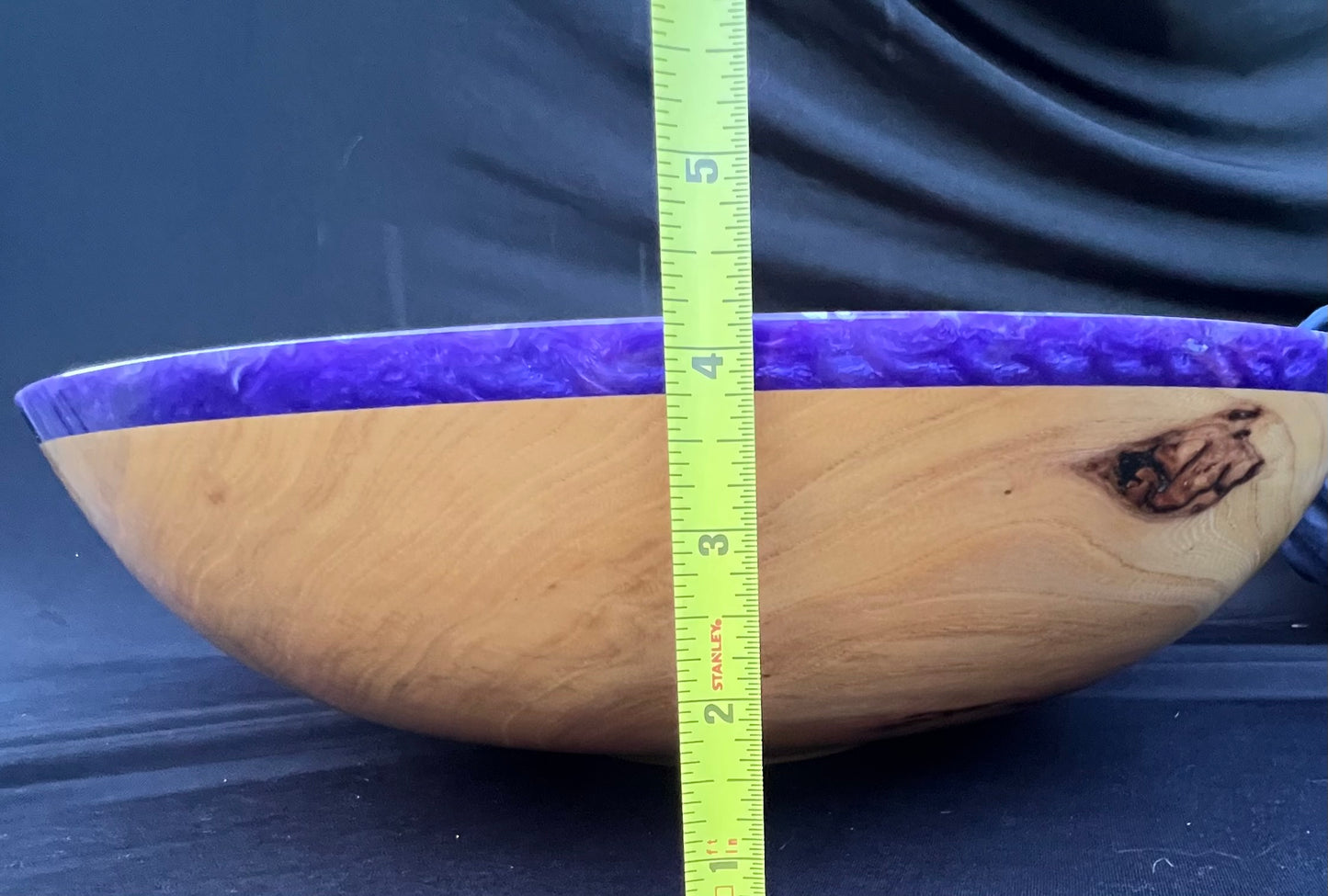 14+ inch Elm Bowl with Purple and White Marbled colored resin Rim