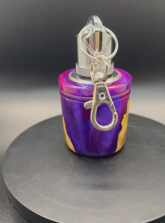 Flask Keychain-Mallee Burl-Magenta and Purple Resin